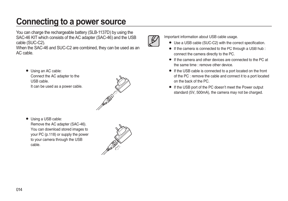 Connecting to a power source | Samsung EC-I85ZZBBA-AU User Manual | Page 14 / 130