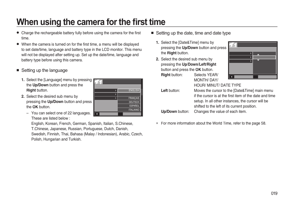 When using the camera for the ﬁ rst time | Samsung EC-I85ZZBBA-AU User Manual | Page 19 / 130