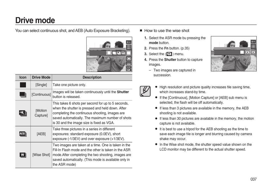 Drive mode | Samsung EC-I85ZZBBA-AU User Manual | Page 37 / 130