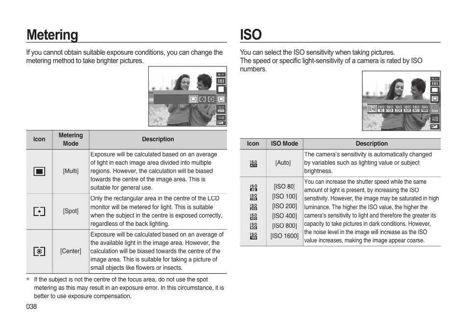 Iso metering metering | Samsung EC-I85ZZBBA-AU User Manual | Page 38 / 130