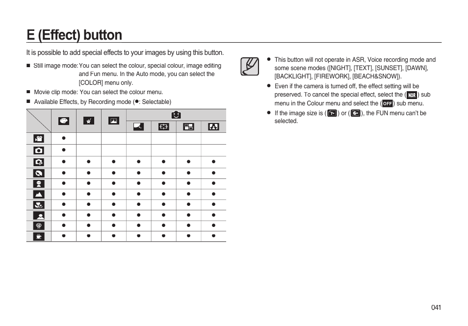 E (effect) button | Samsung EC-I85ZZBBA-AU User Manual | Page 41 / 130