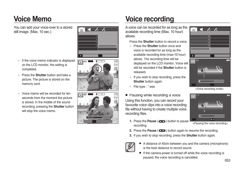 Voice recording | Samsung EC-I85ZZBBA-AU User Manual | Page 53 / 130