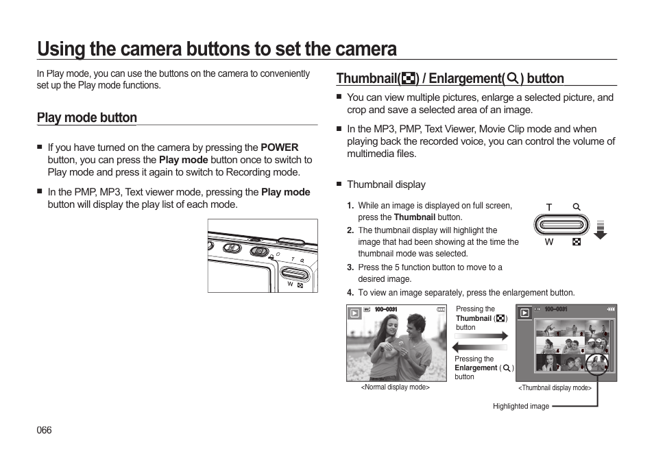 Using the camera buttons to set the camera, Play mode button | Samsung EC-I85ZZBBA-AU User Manual | Page 66 / 130
