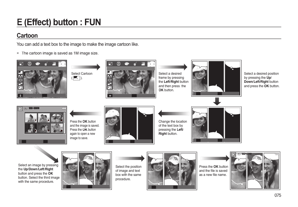 E (effect) button : fun, Cartoon, The cartoon image is saved as 1m image size | Samsung EC-I85ZZBBA-AU User Manual | Page 75 / 130