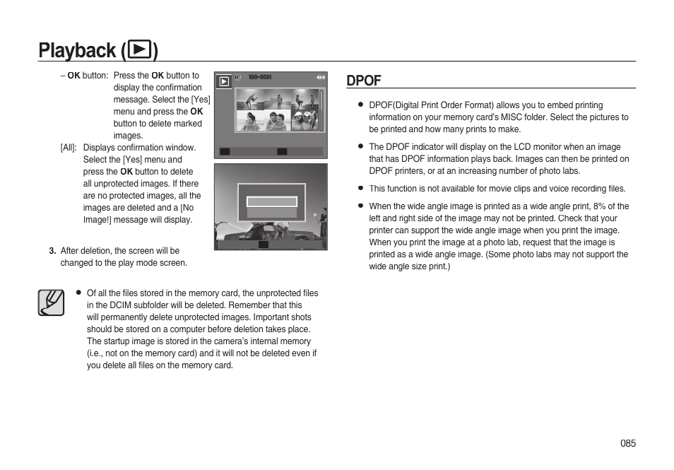 Playback ( playback ( )), Dpof | Samsung EC-I85ZZBBA-AU User Manual | Page 85 / 130