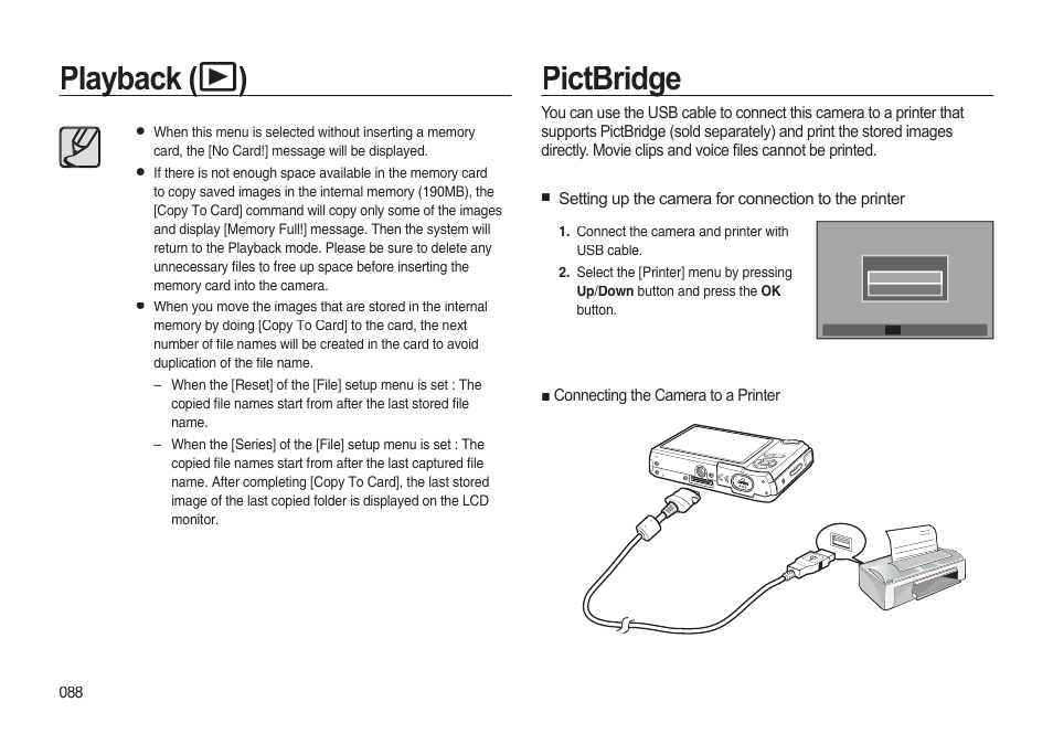 Playback ( playback ( )), Pictbridge | Samsung EC-I85ZZBBA-AU User Manual | Page 88 / 130