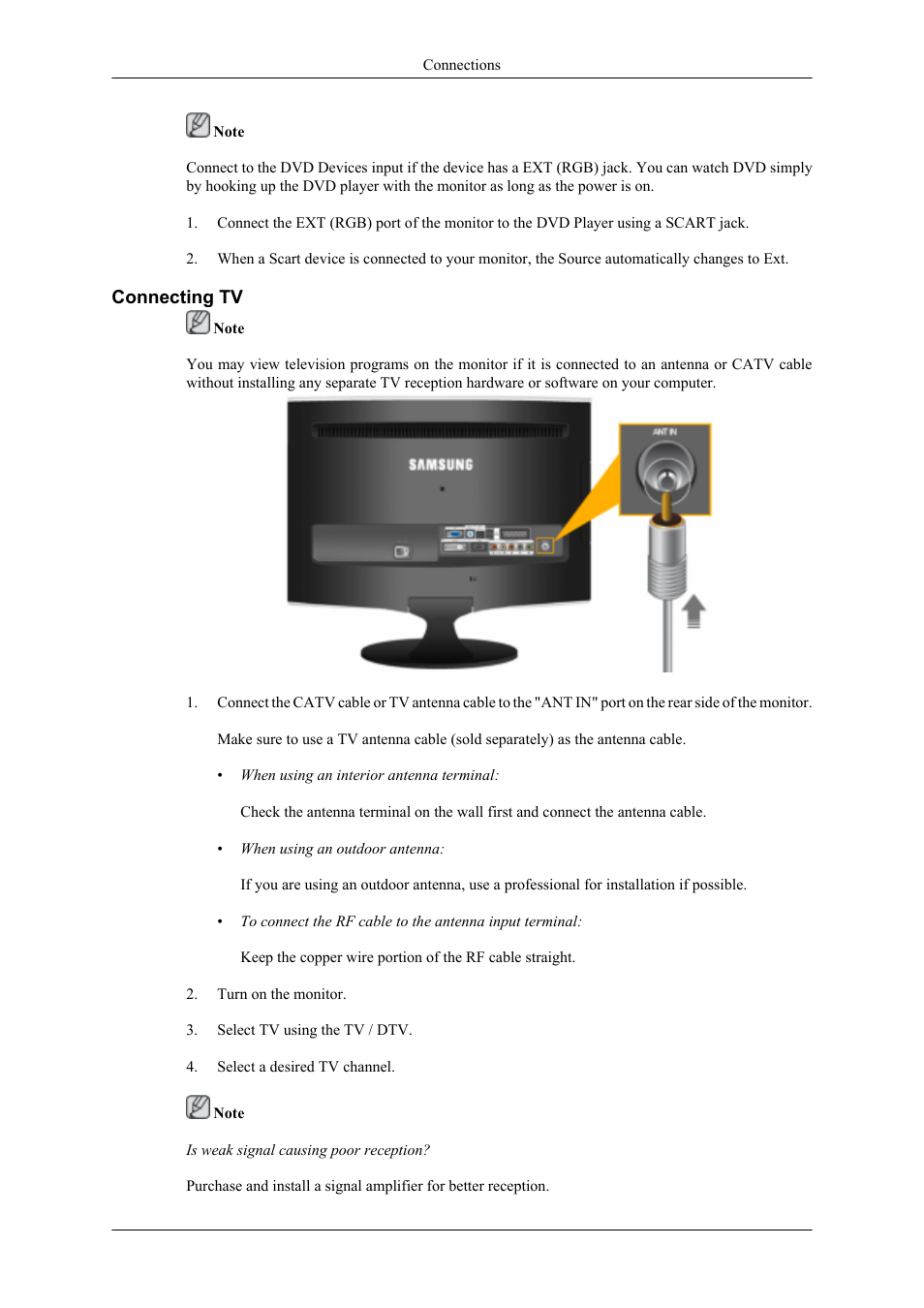 Connecting tv | Samsung LS20TDNSUV-ZA User Manual | Page 22 / 80