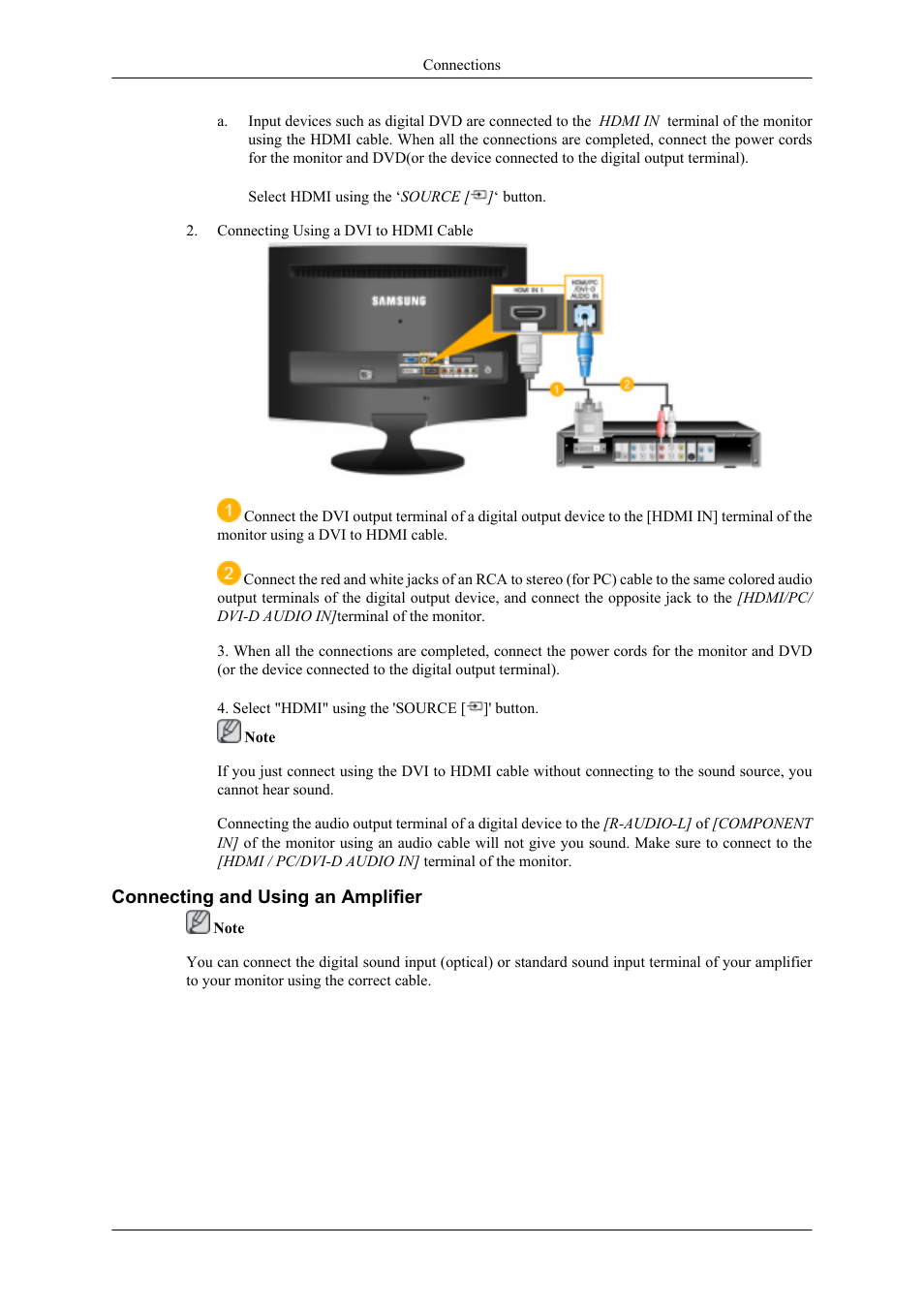 Connecting and using an amplifier | Samsung LS20TDNSUV-ZA User Manual | Page 24 / 80