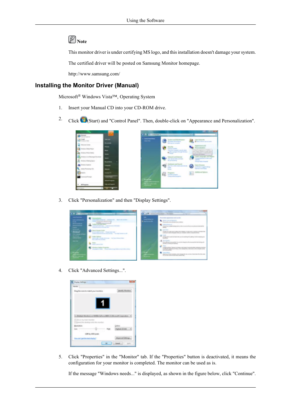 Installing the monitor driver (manual) | Samsung LS20TDNSUV-ZA User Manual | Page 28 / 80