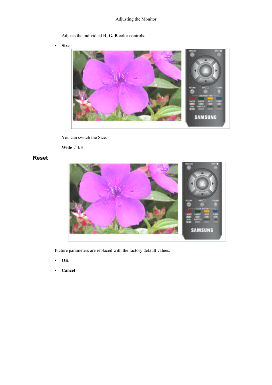 Reset | Samsung LS20TDNSUV-ZA User Manual | Page 40 / 80