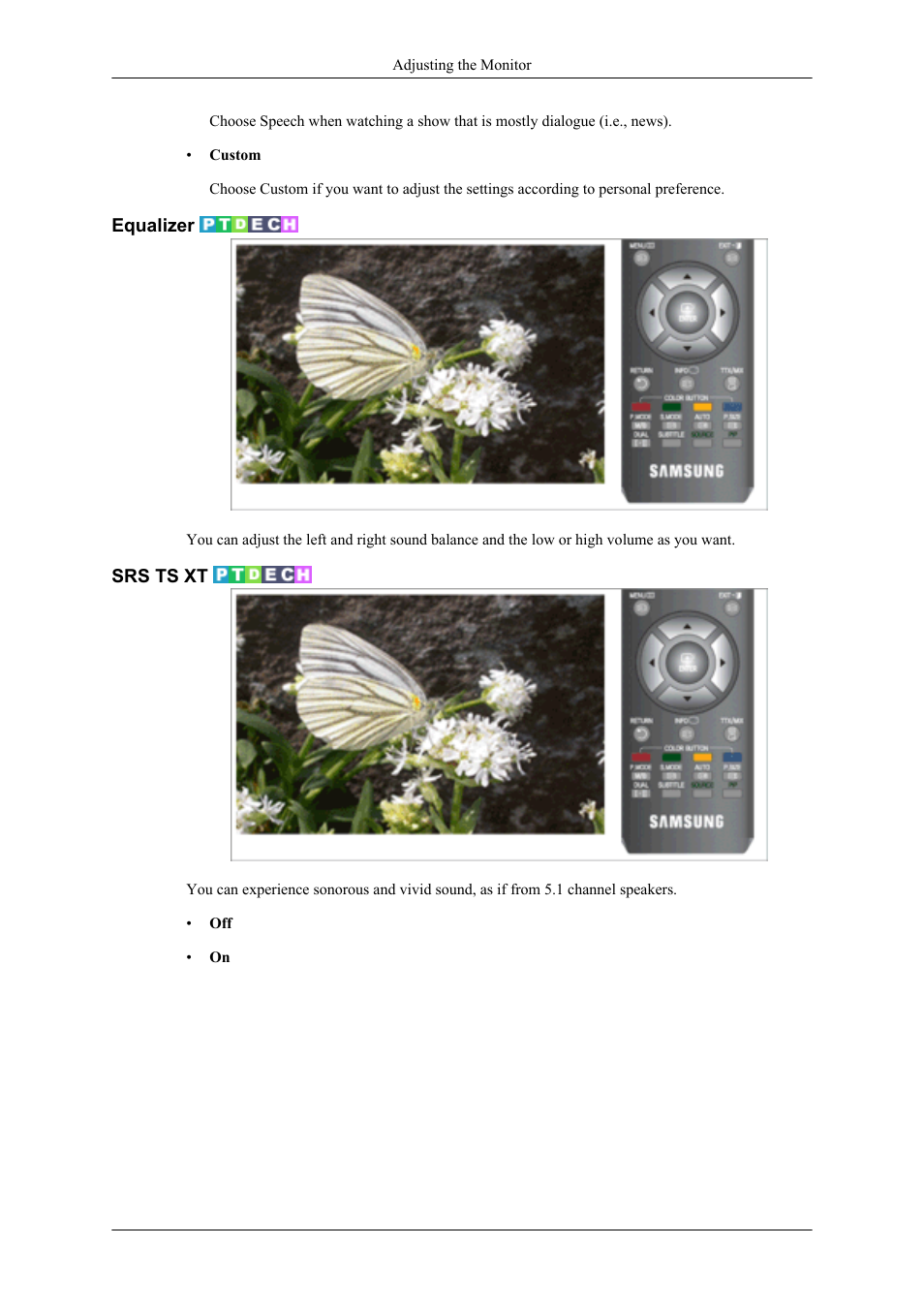 Equalizer, Srs ts xt | Samsung LS20TDNSUV-ZA User Manual | Page 46 / 80