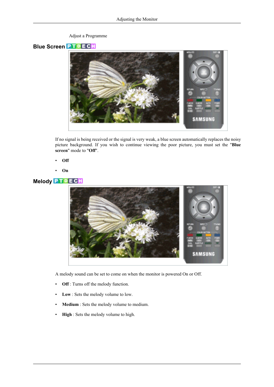 Blue screen, Melody | Samsung LS20TDNSUV-ZA User Manual | Page 54 / 80