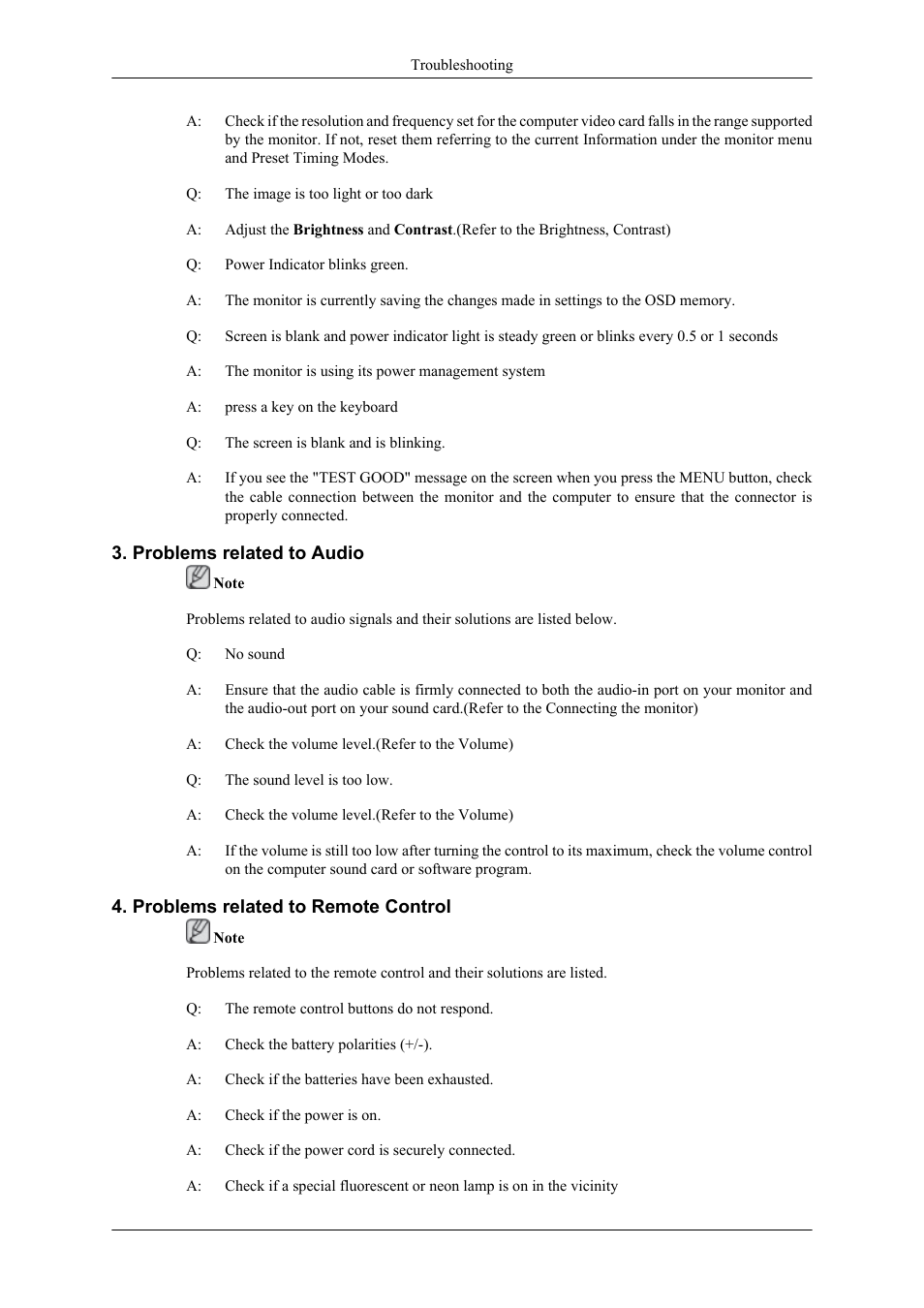 Problems related to audio, Problems related to remote control | Samsung LS20TDNSUV-ZA User Manual | Page 62 / 80