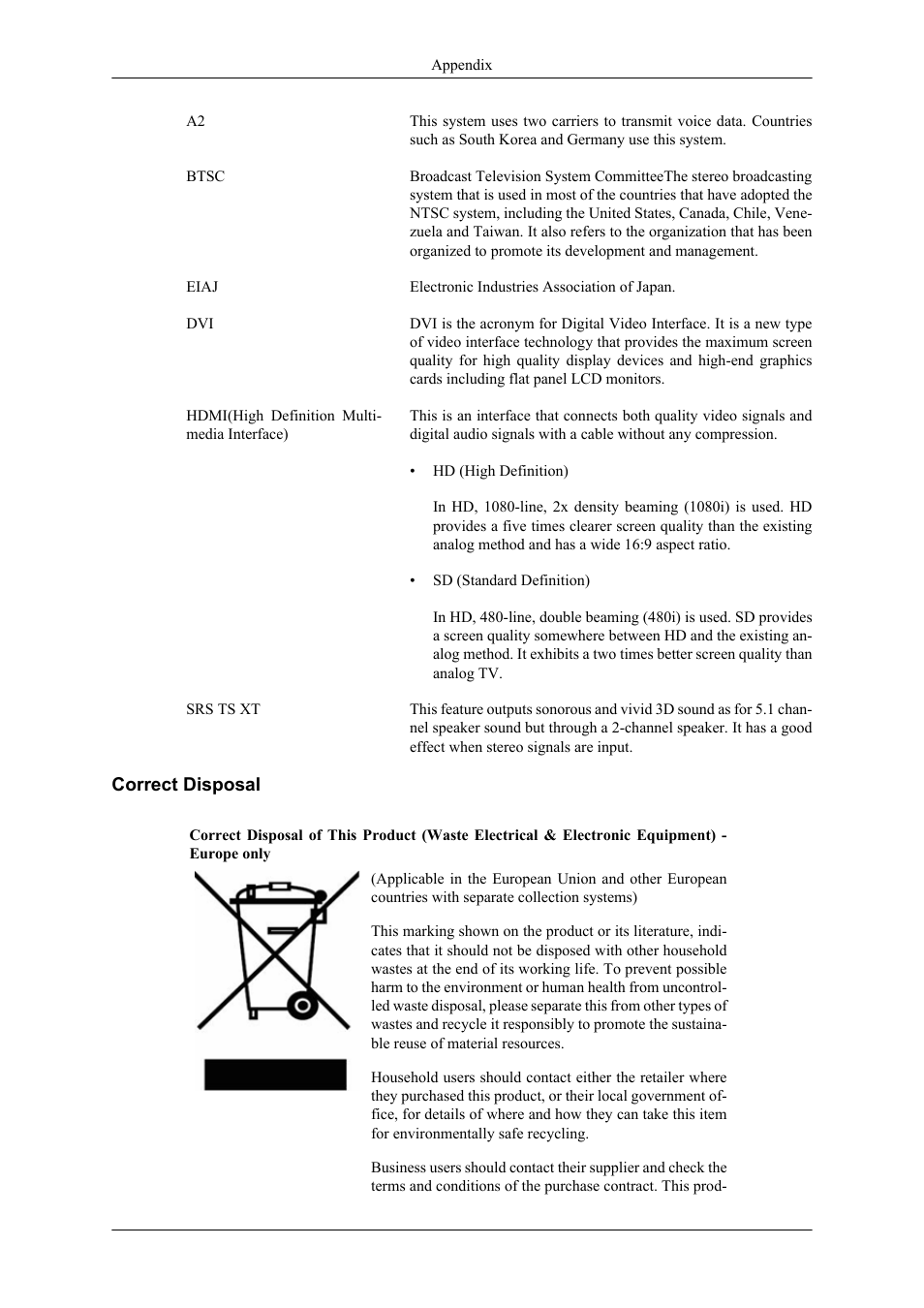 Correct disposal | Samsung LS20TDNSUV-ZA User Manual | Page 79 / 80