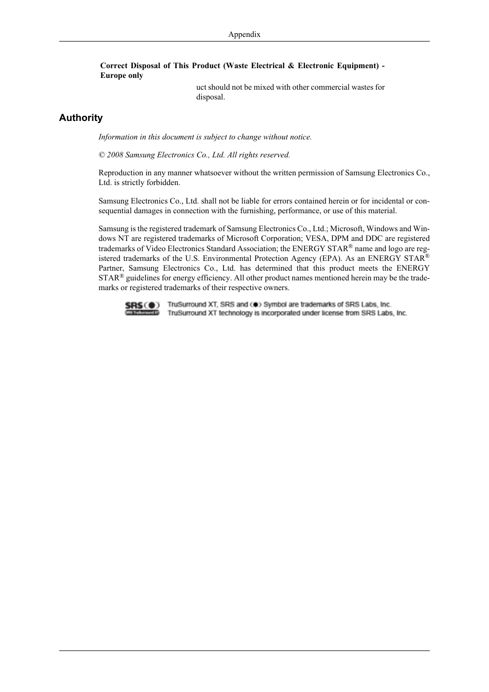 Authority | Samsung LS20TDNSUV-ZA User Manual | Page 80 / 80