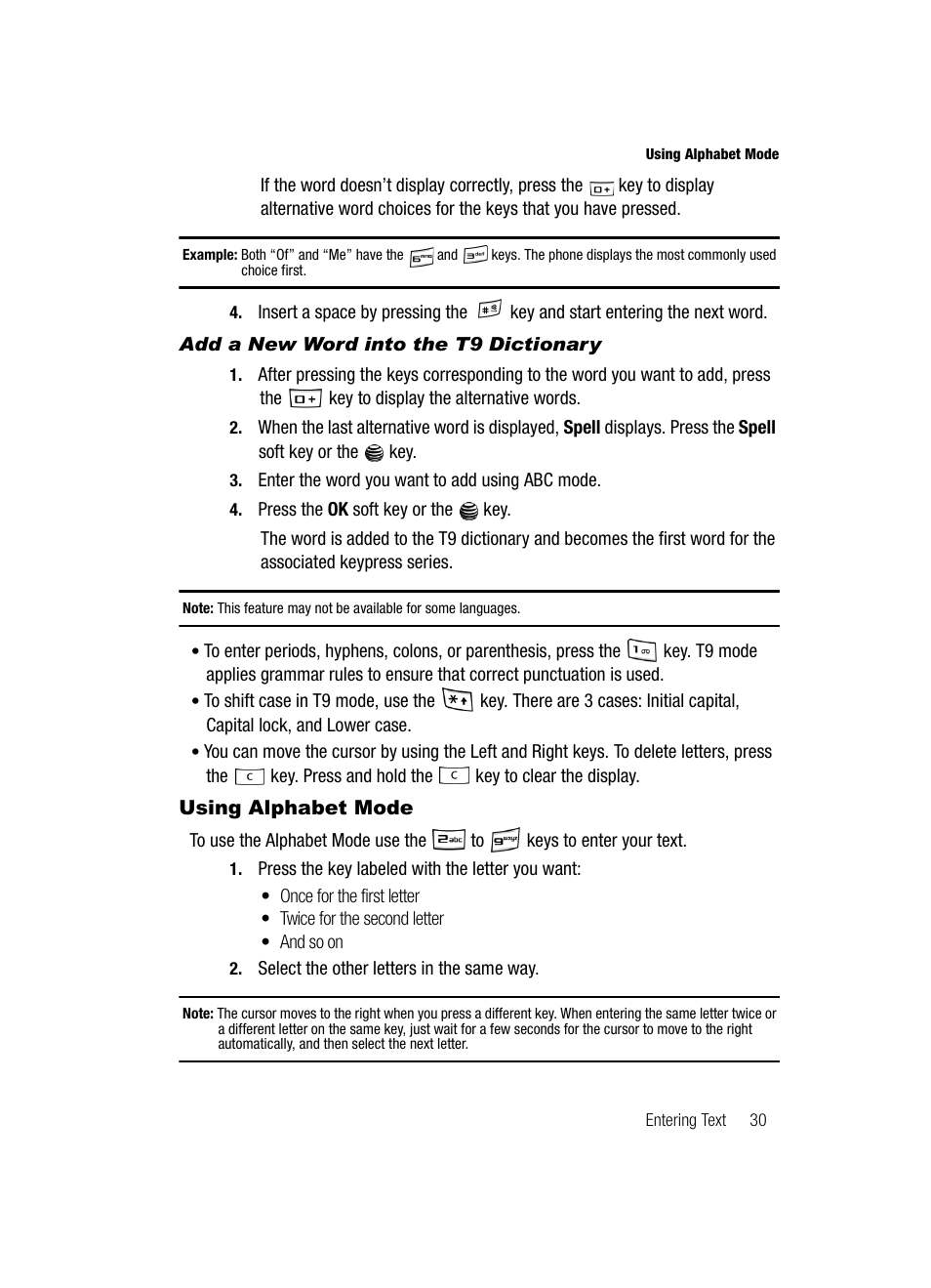Using alphabet mode | Samsung SGH-A117ZKCATT User Manual | Page 33 / 92