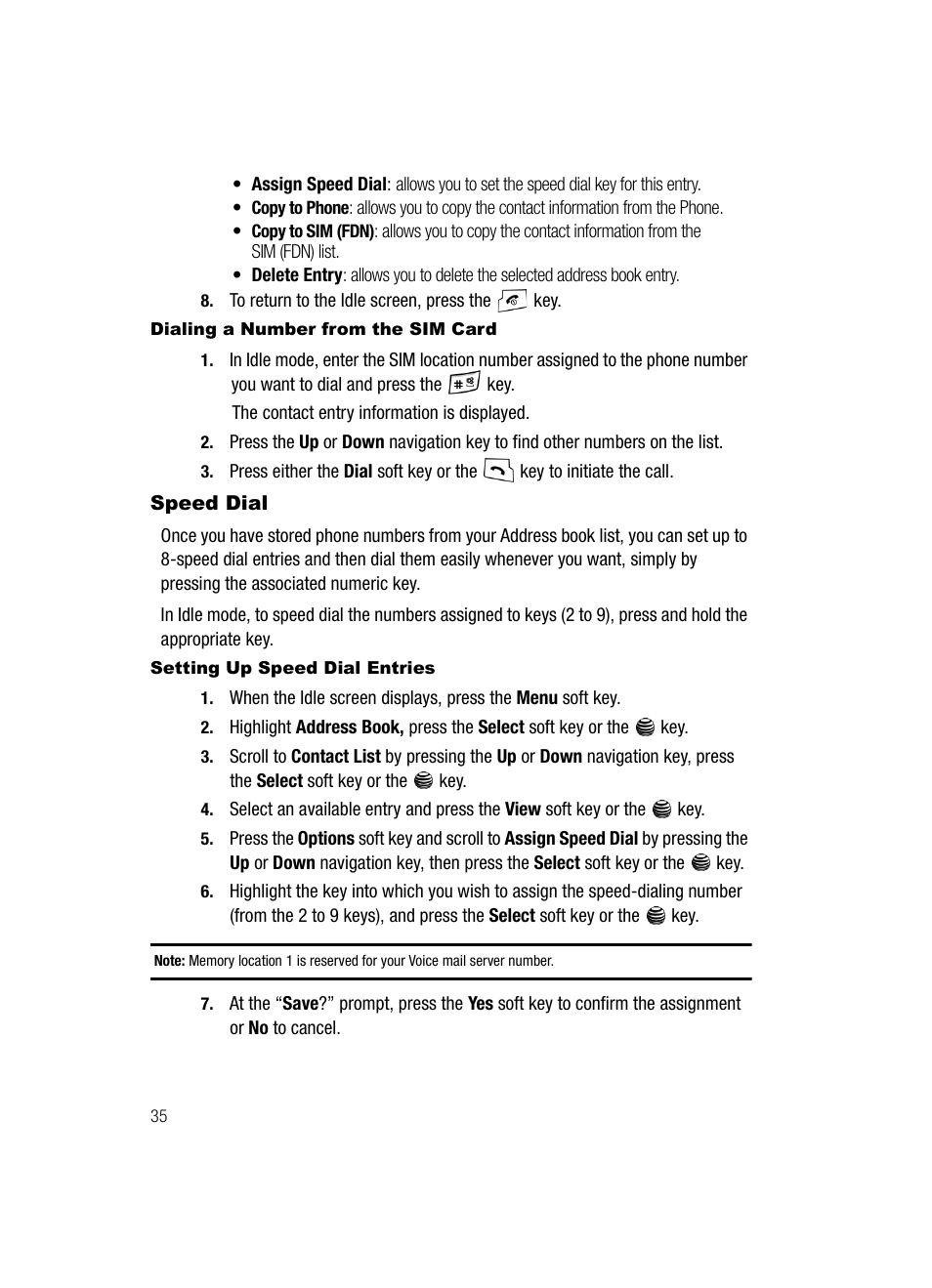 Speed dial | Samsung SGH-A117ZKCATT User Manual | Page 38 / 92