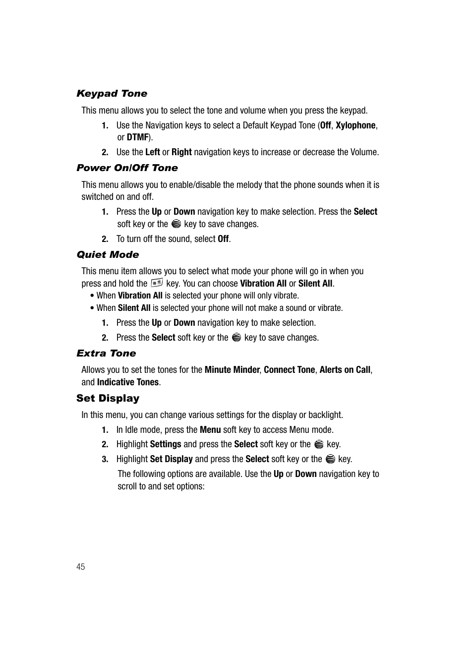 Set display | Samsung SGH-A117ZKCATT User Manual | Page 48 / 92