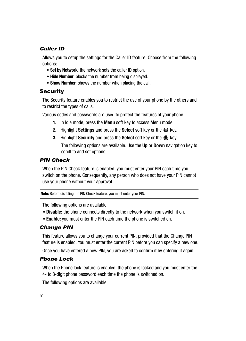 Security | Samsung SGH-A117ZKCATT User Manual | Page 54 / 92