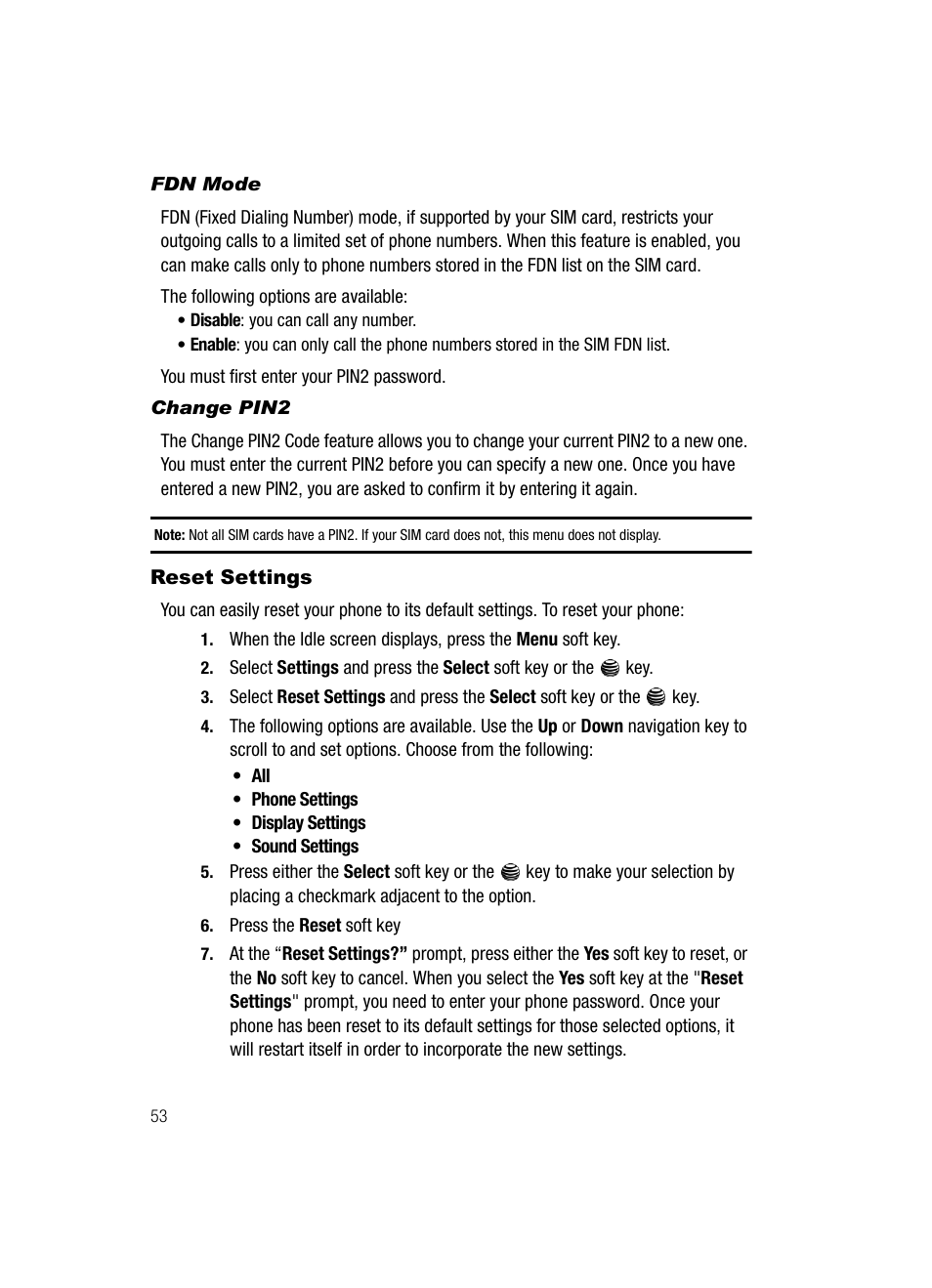 Reset settings | Samsung SGH-A117ZKCATT User Manual | Page 56 / 92