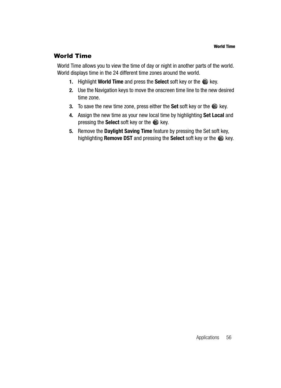 World time | Samsung SGH-A117ZKCATT User Manual | Page 59 / 92