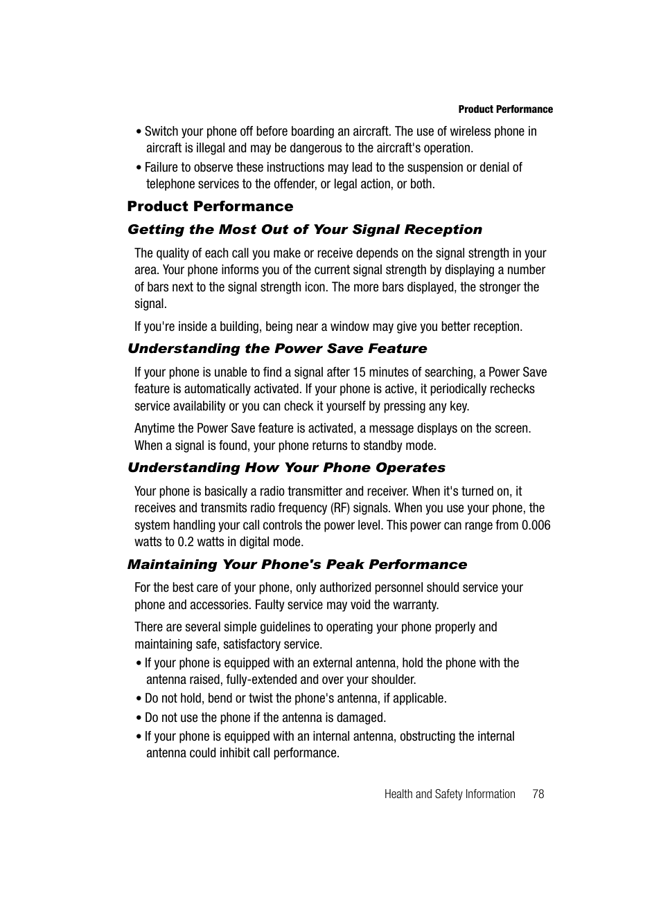 Product performance | Samsung SGH-A117ZKCATT User Manual | Page 81 / 92