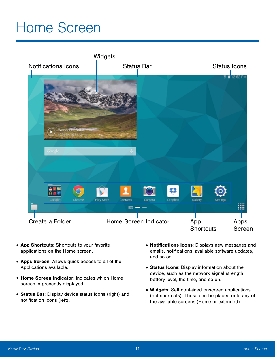 Home screen | Samsung SM-T800NTSAXAR User Manual | Page 15 / 83