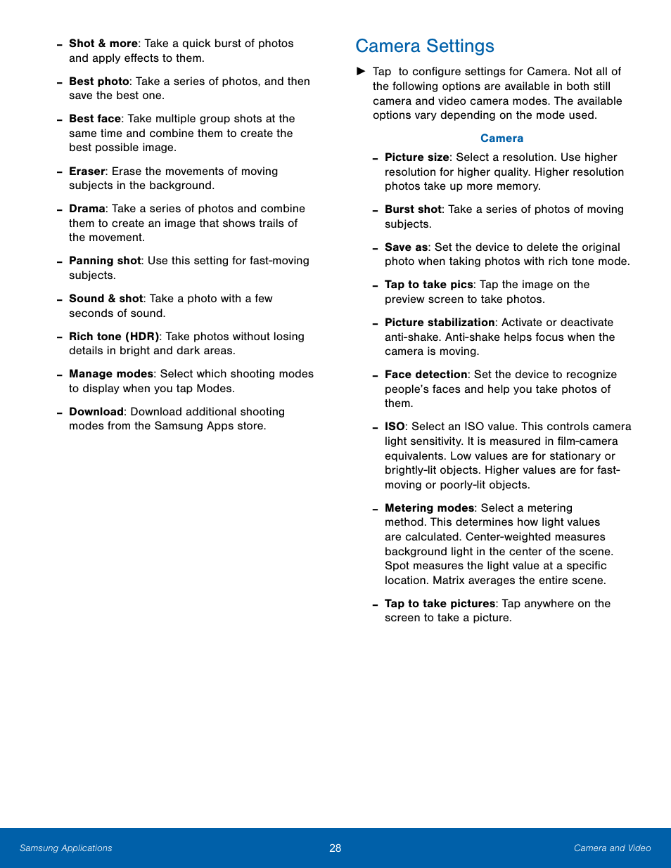 Camera settings | Samsung SM-T800NTSAXAR User Manual | Page 32 / 83