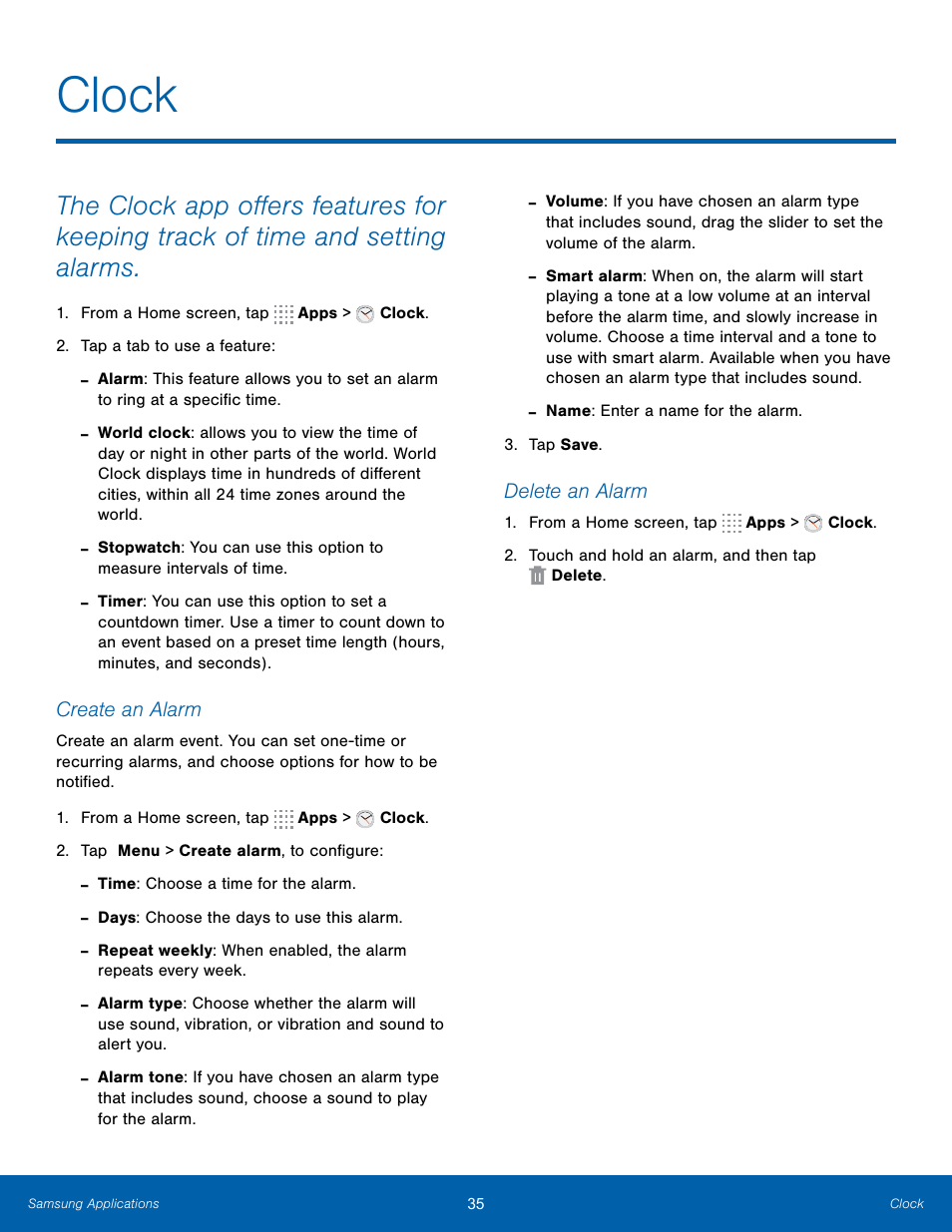 Clock | Samsung SM-T800NTSAXAR User Manual | Page 39 / 83