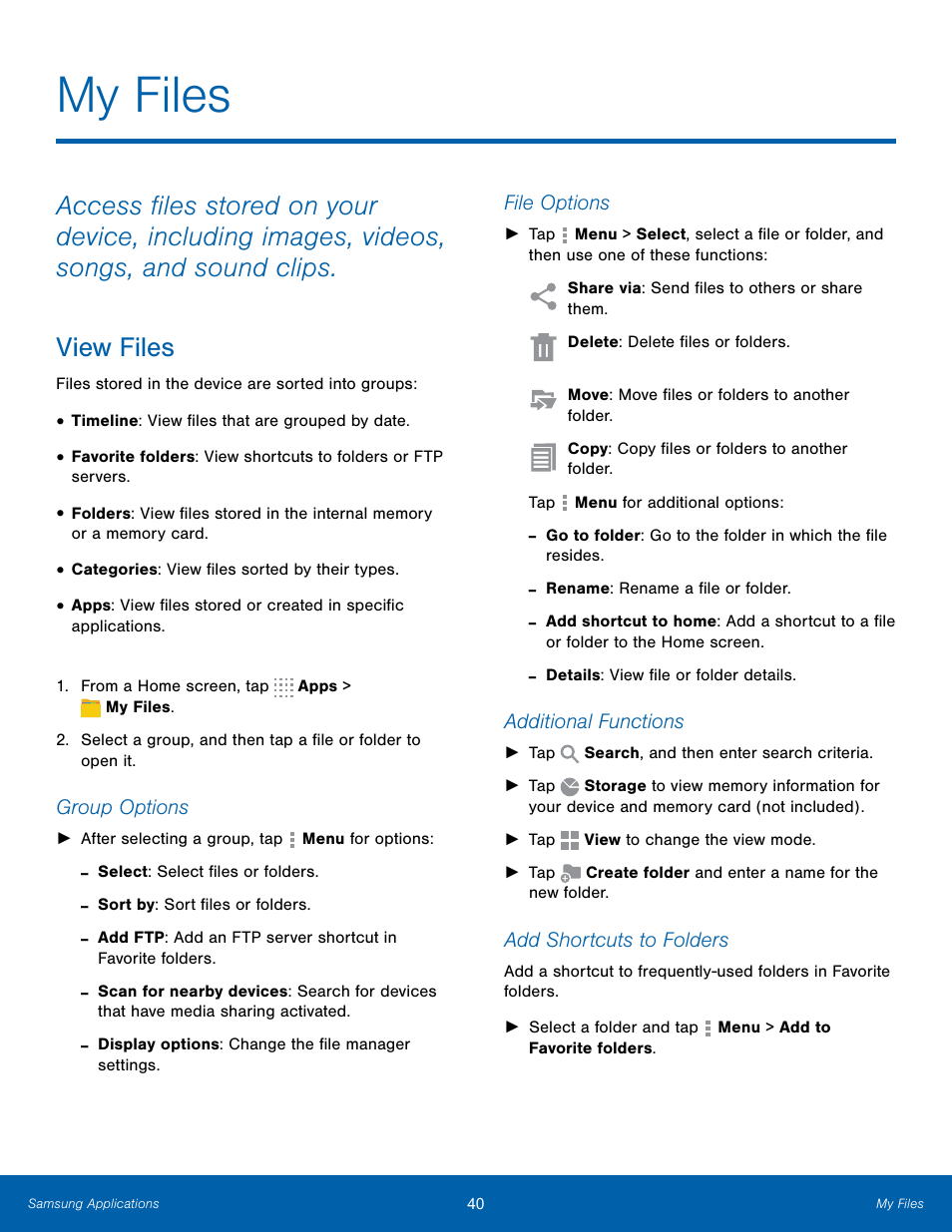 My files, View files | Samsung SM-T800NTSAXAR User Manual | Page 44 / 83