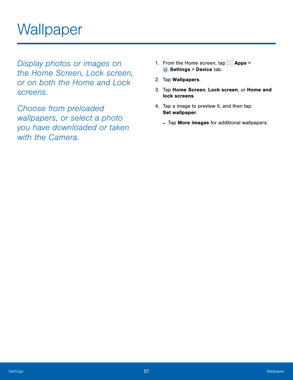 Wallpaper | Samsung SM-T800NTSAXAR User Manual | Page 61 / 83