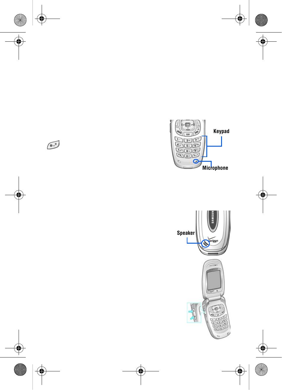 Headset connector, Microphone, Alpha-numeric keypad | Speaker, Volume key | Samsung SCH-A650SSVXAR User Manual | Page 19 / 144