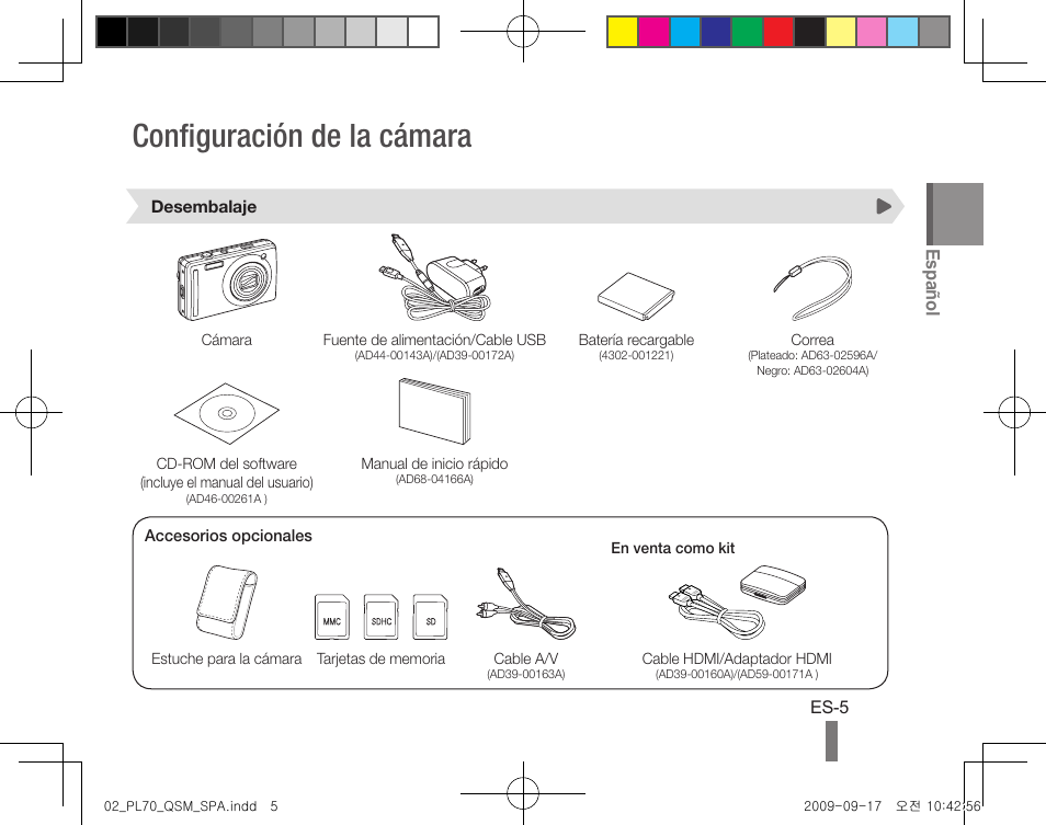 Configuración de la cámara | Samsung EC-SL720ZBPBUS User Manual | Page 15 / 24