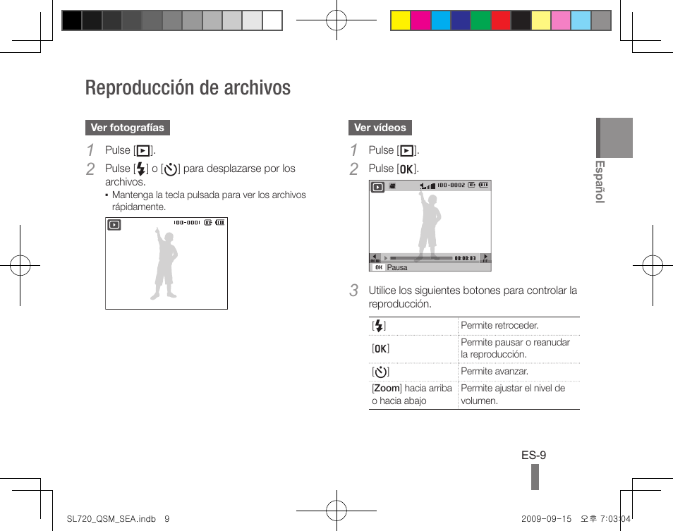 Reproducción de archivos | Samsung EC-SL720ZBPBUS User Manual | Page 19 / 24