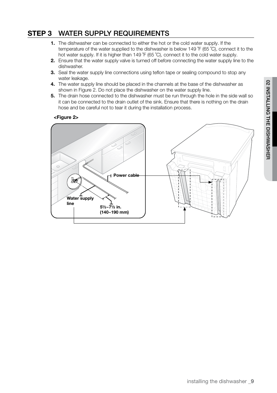 Step  water supply requirements | Samsung DMR77LHW-XAC User Manual | Page 9 / 20