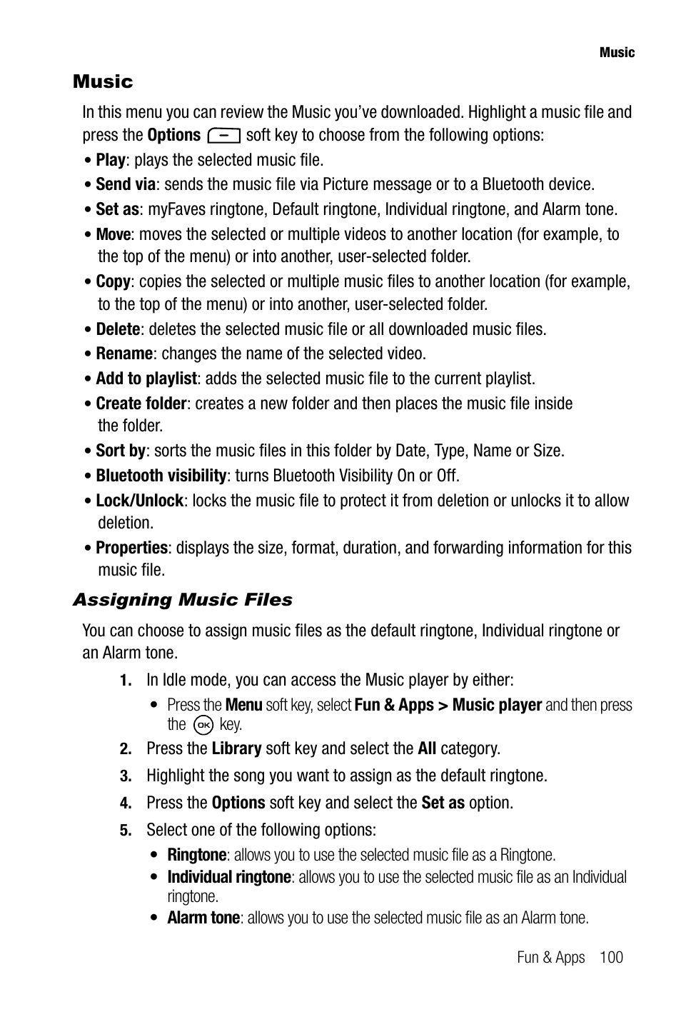 Music, Assigning music files | Samsung SGH-T819CNATMB User Manual | Page 103 / 186