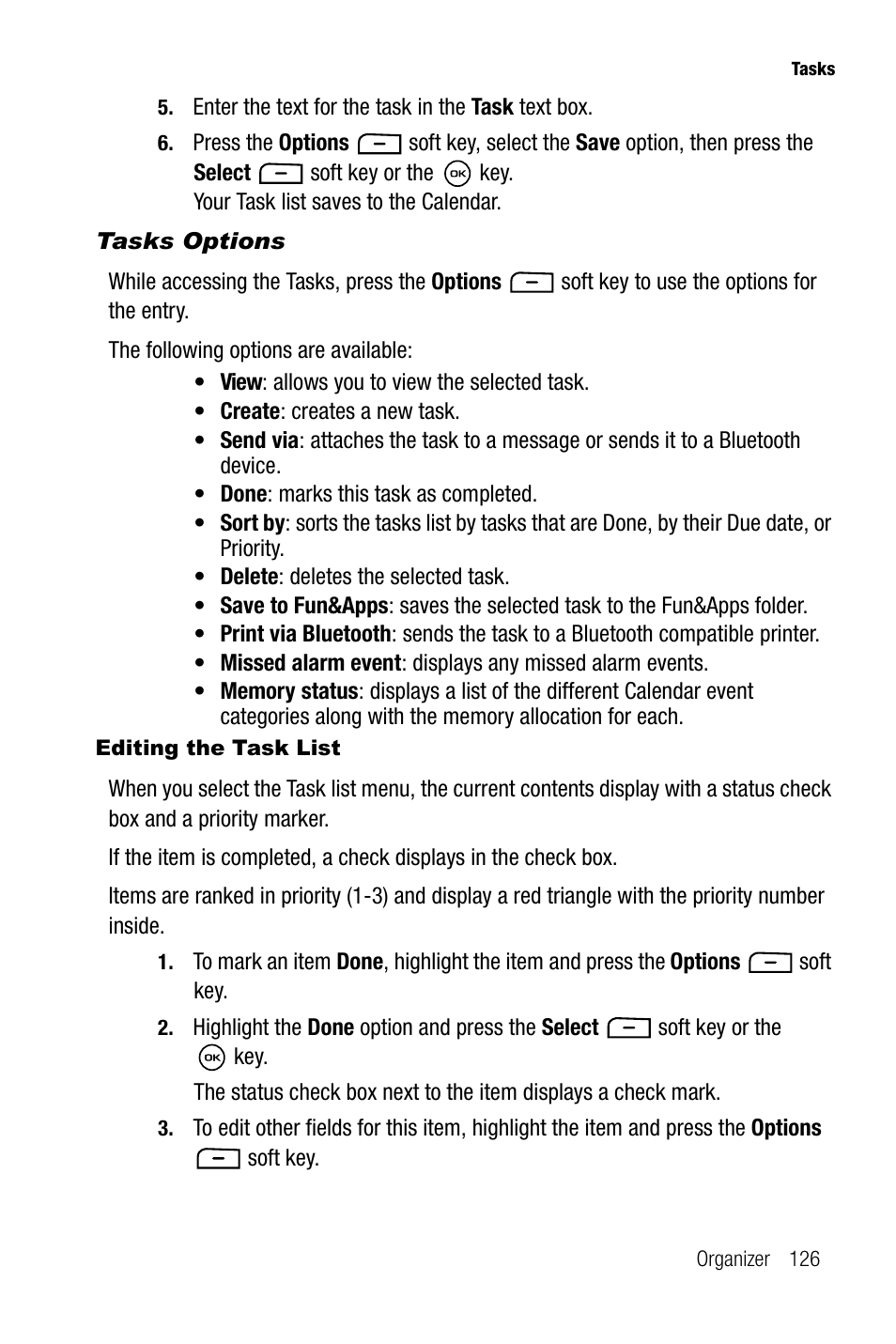 Tasks options | Samsung SGH-T819CNATMB User Manual | Page 129 / 186