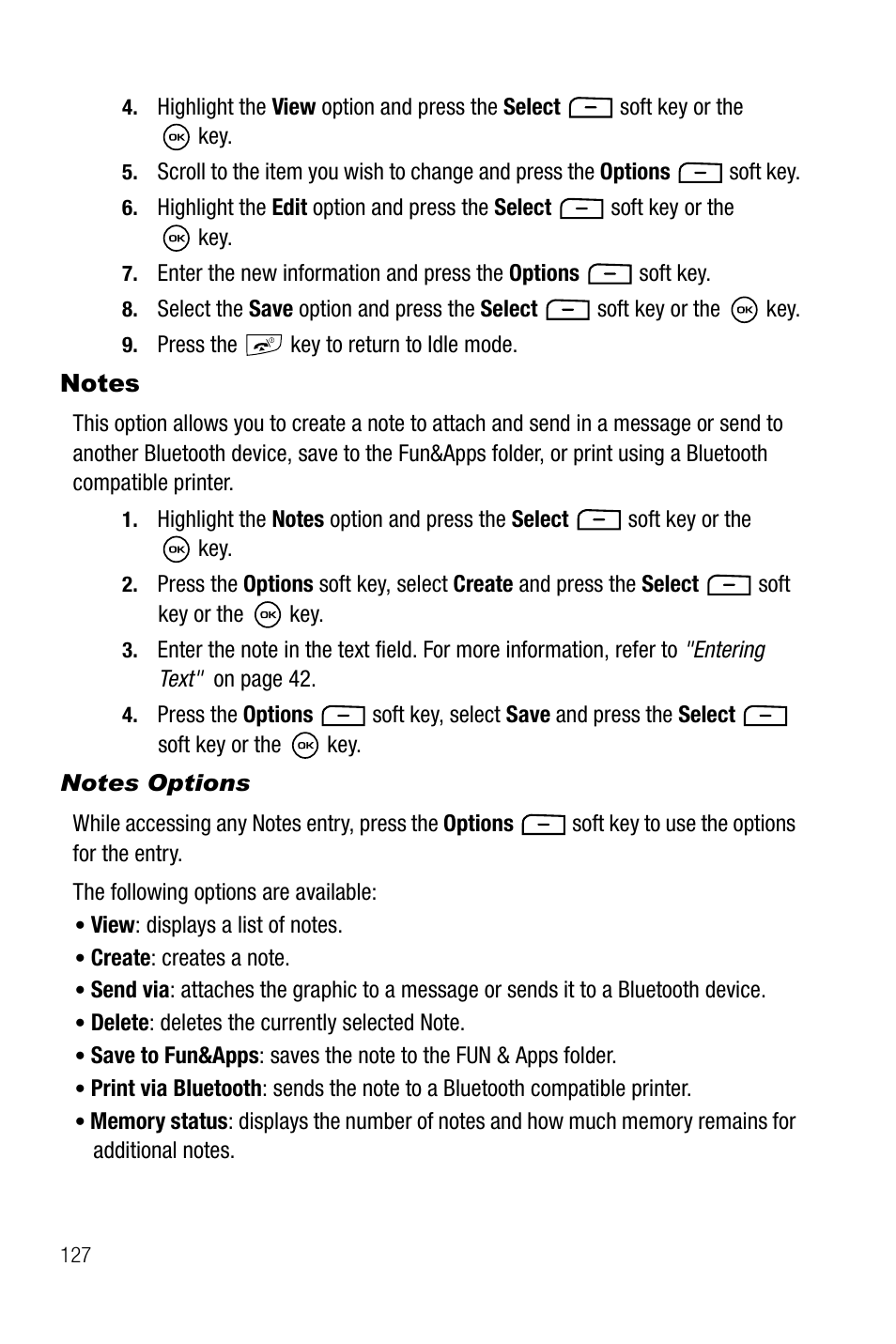 Notes, Notes options | Samsung SGH-T819CNATMB User Manual | Page 130 / 186