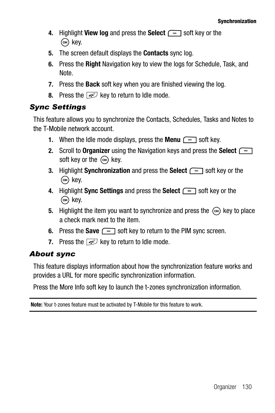 Sync settings, About sync | Samsung SGH-T819CNATMB User Manual | Page 133 / 186
