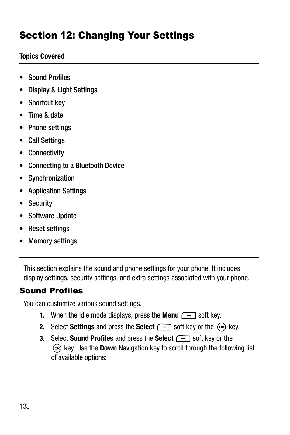 Section 12: changing your settings, Sound profiles | Samsung SGH-T819CNATMB User Manual | Page 136 / 186