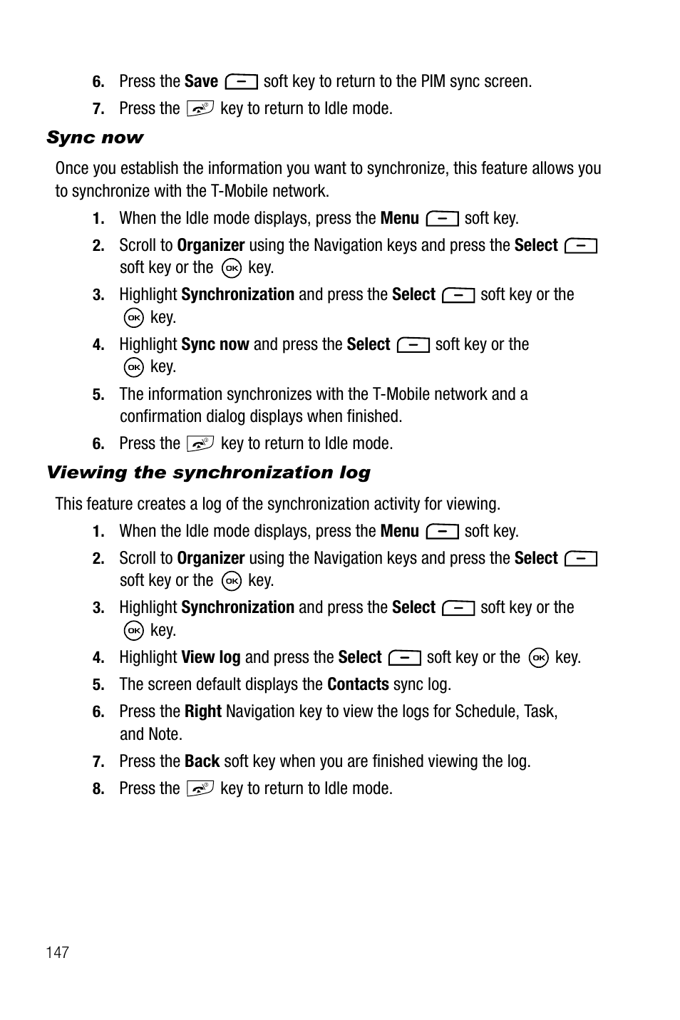 Sync now, Viewing the synchronization log | Samsung SGH-T819CNATMB User Manual | Page 150 / 186