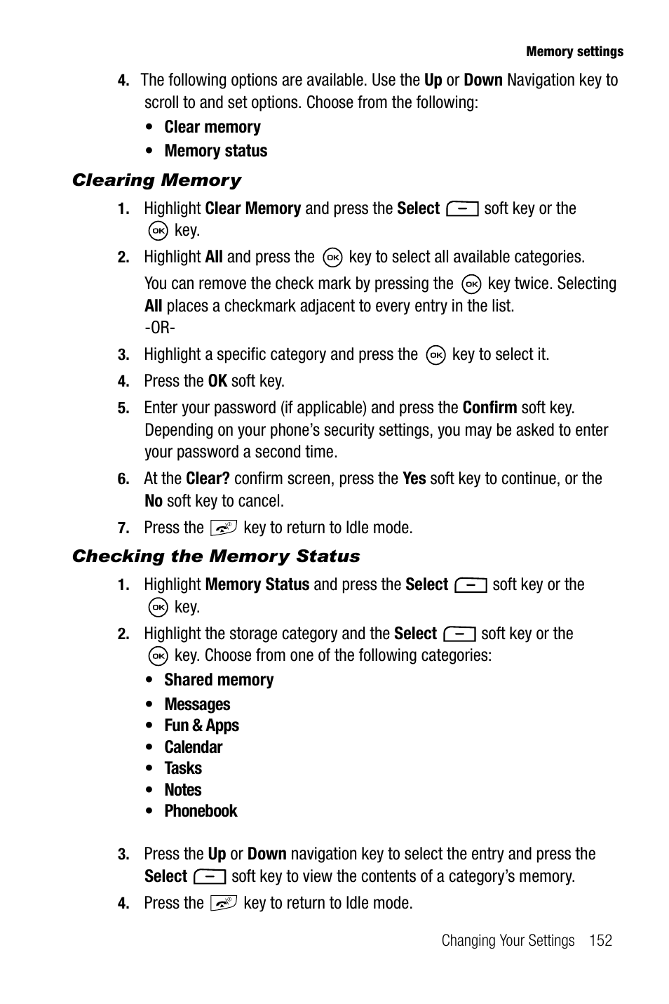 Clearing memory, Checking the memory status | Samsung SGH-T819CNATMB User Manual | Page 155 / 186