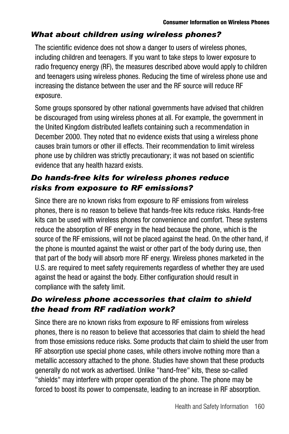 What about children using wireless phones | Samsung SGH-T819CNATMB User Manual | Page 163 / 186