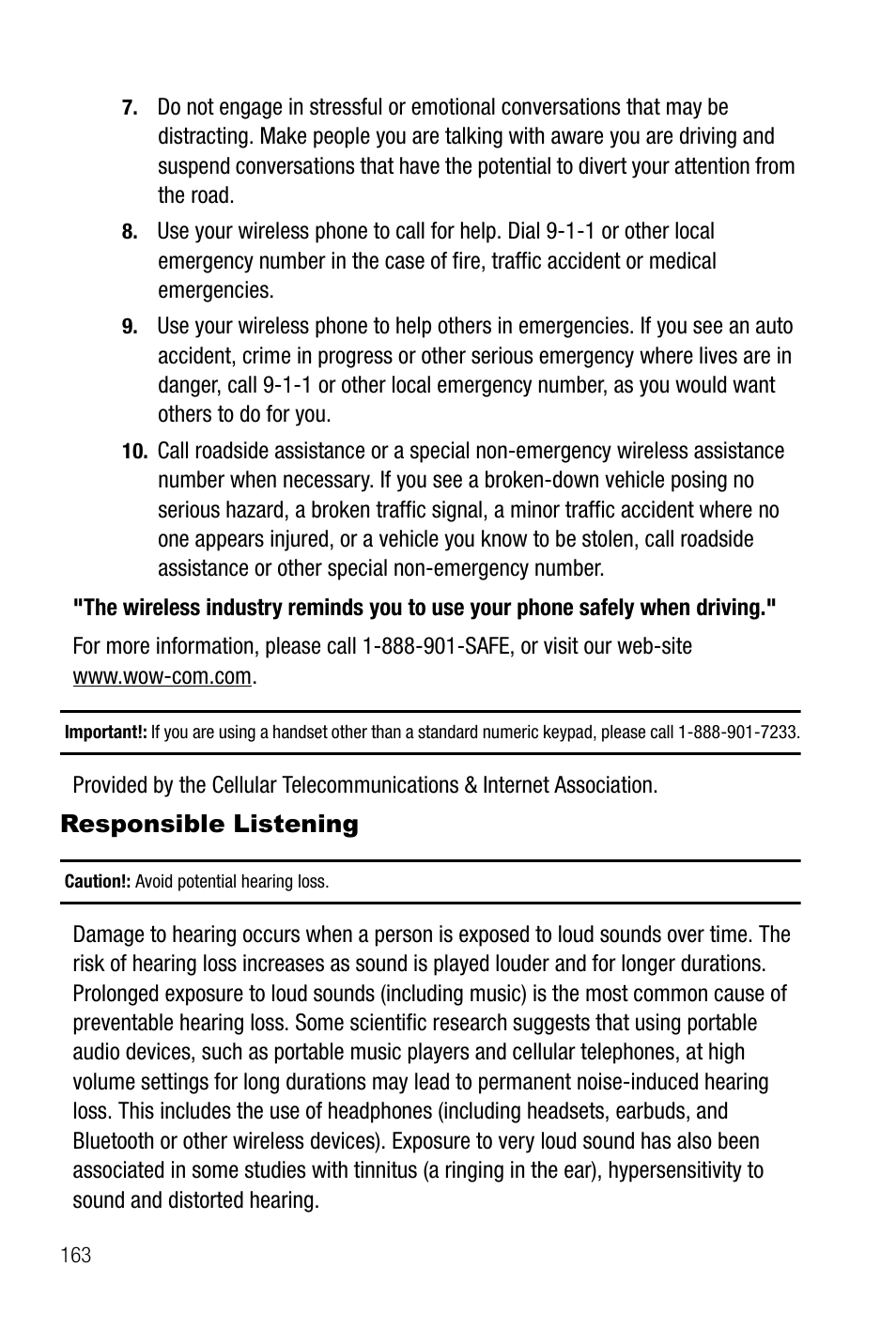 Responsible listening | Samsung SGH-T819CNATMB User Manual | Page 166 / 186