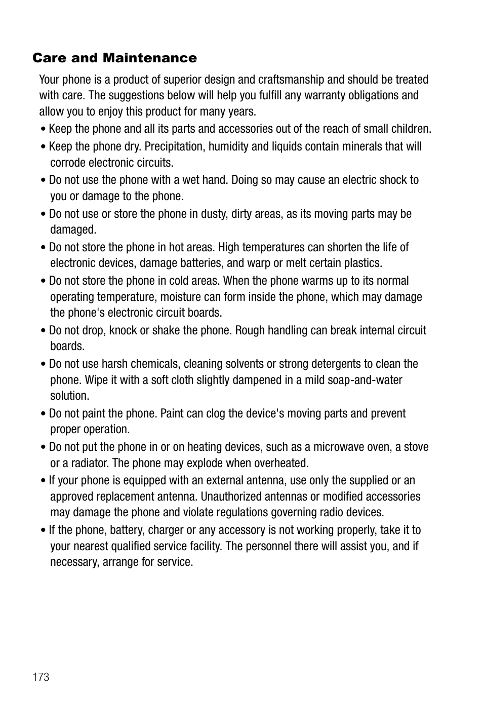 Care and maintenance | Samsung SGH-T819CNATMB User Manual | Page 176 / 186