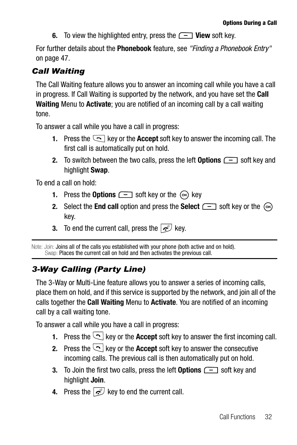 Call waiting, Way calling (party line) | Samsung SGH-T819CNATMB User Manual | Page 35 / 186