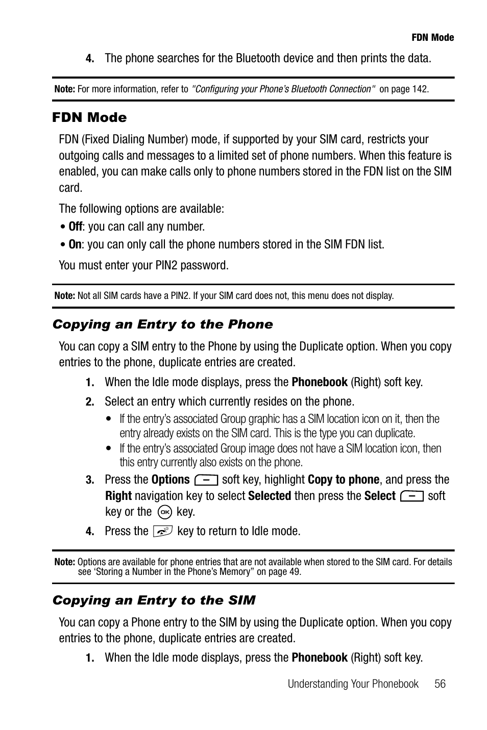 Fdn mode, Copying an entry to the phone, Copying an entry to the sim | Samsung SGH-T819CNATMB User Manual | Page 59 / 186