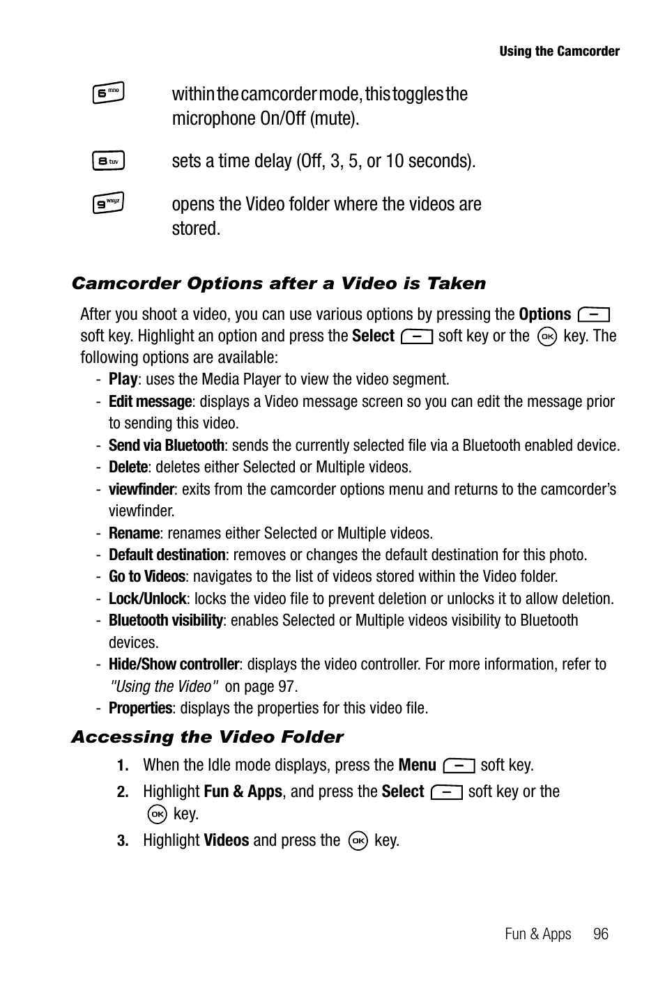 Camcorder options after a video is taken, Accessing the video folder | Samsung SGH-T819CNATMB User Manual | Page 99 / 186