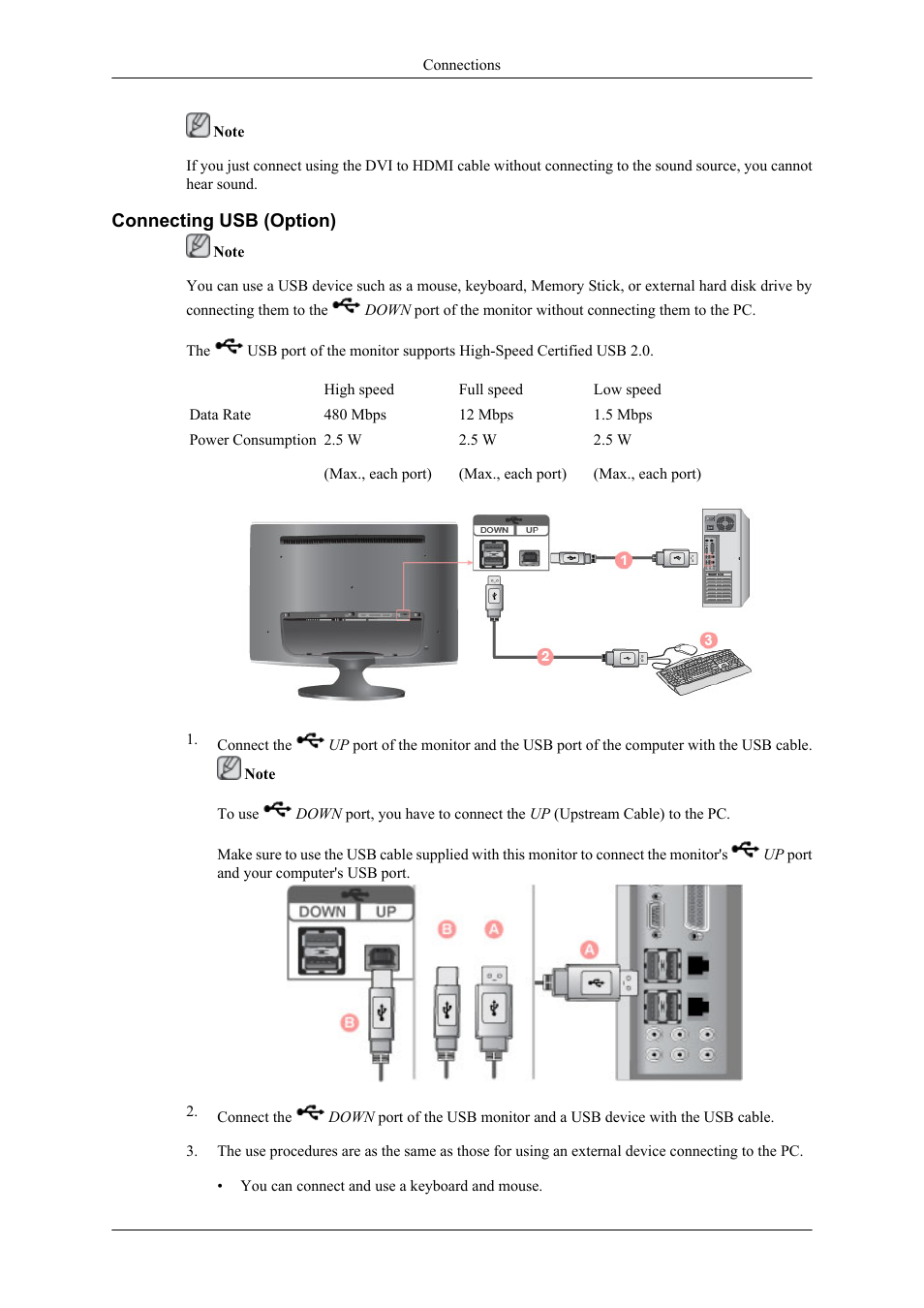 Connecting usb (option) | Samsung LS26TWHSUV-ZA User Manual | Page 18 / 69
