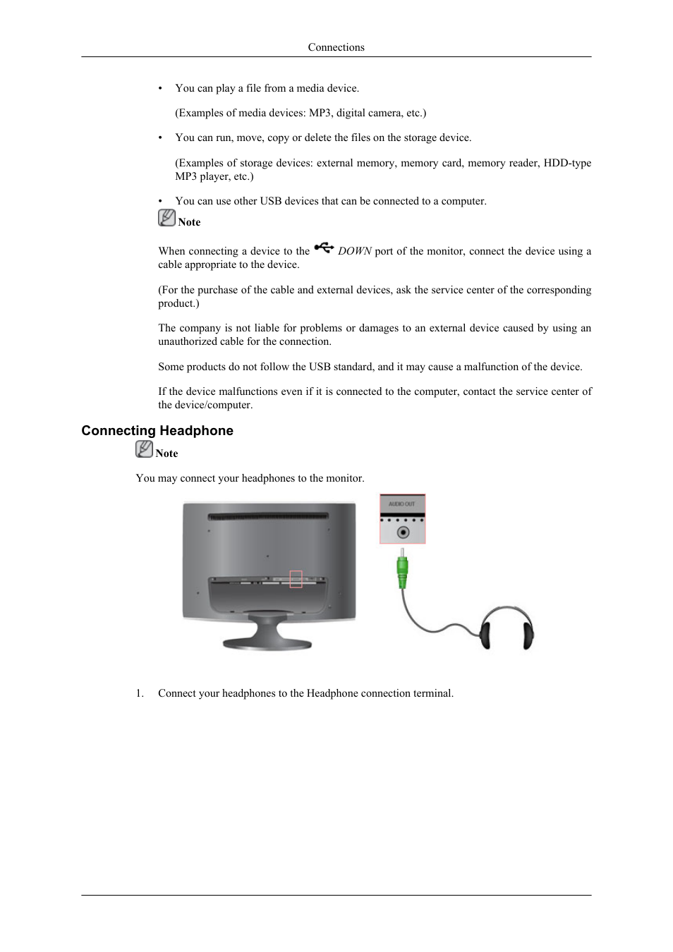 Connecting headphone | Samsung LS26TWHSUV-ZA User Manual | Page 19 / 69